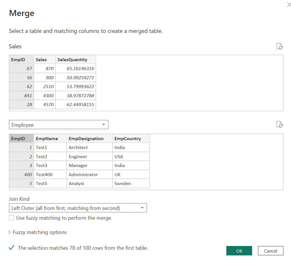 left outer join Power BI step 1