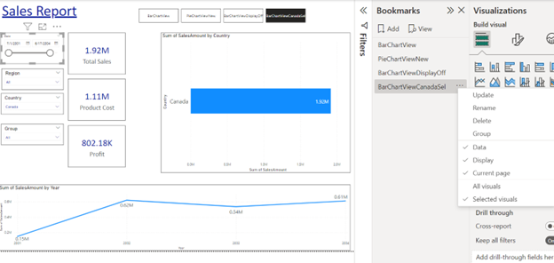 Selected Visual Current state Bookmark PowerBI