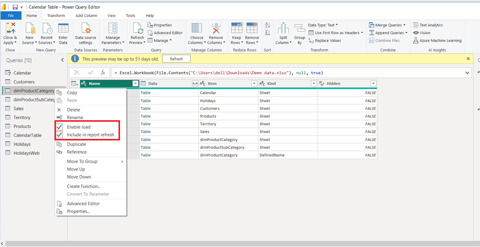 Disable Table Load in Power Query
