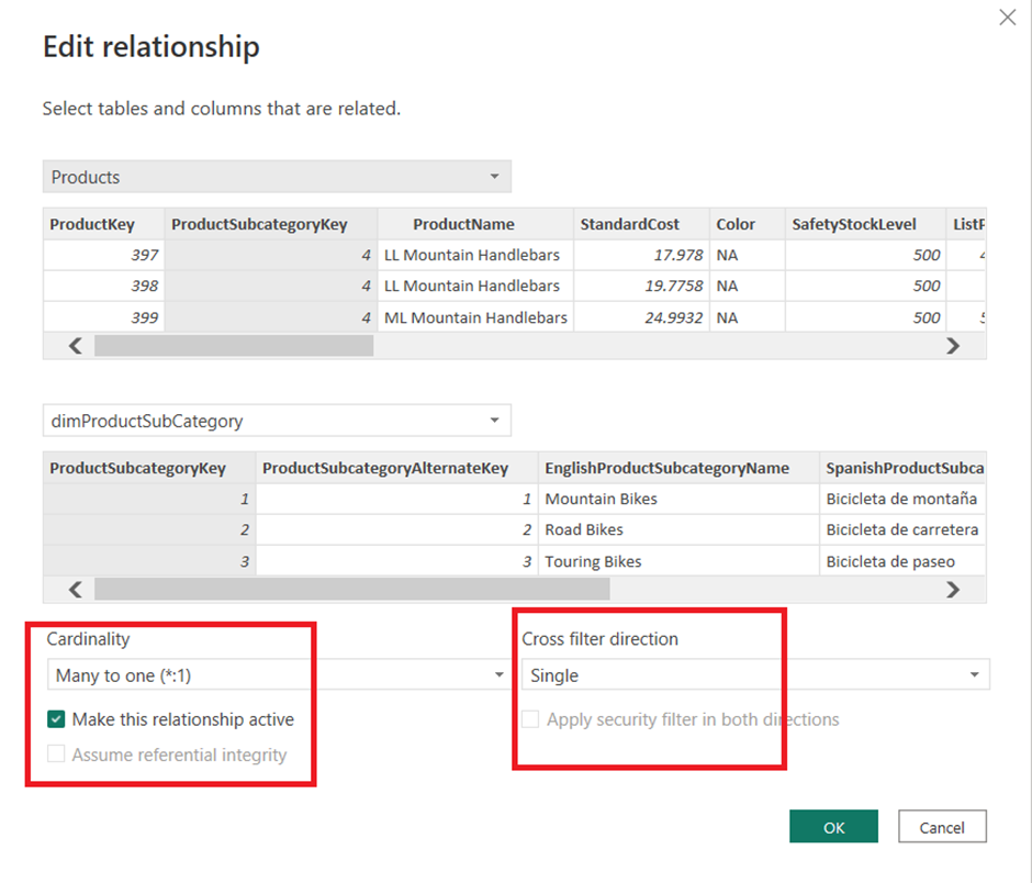 edit relationship view in Power BI