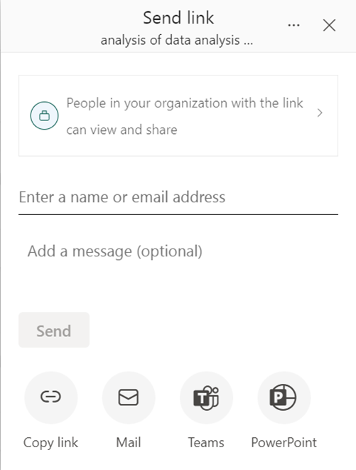 Menu do Power BI para adicionar e-mails para compartilhar relatórios