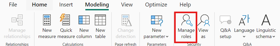 Botão do Power BI para gerenciamento de funções