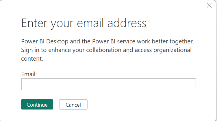 Janela de login do Power BI