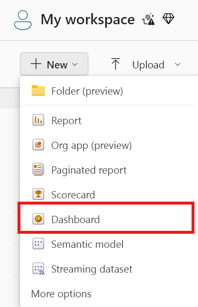 O botão para criar um painel do Power BI