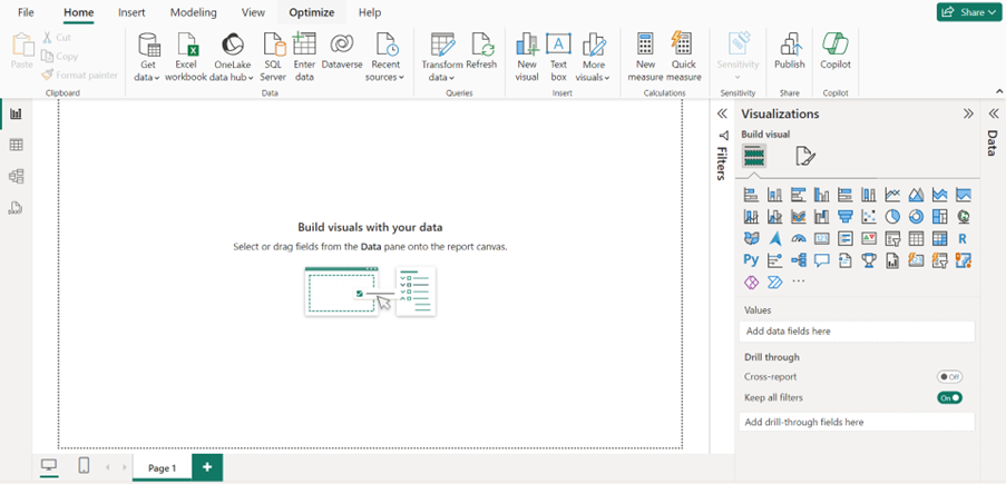 Menu inicial do Power BI