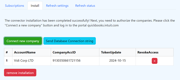 Successful Connection of the Quickbooks Online Account