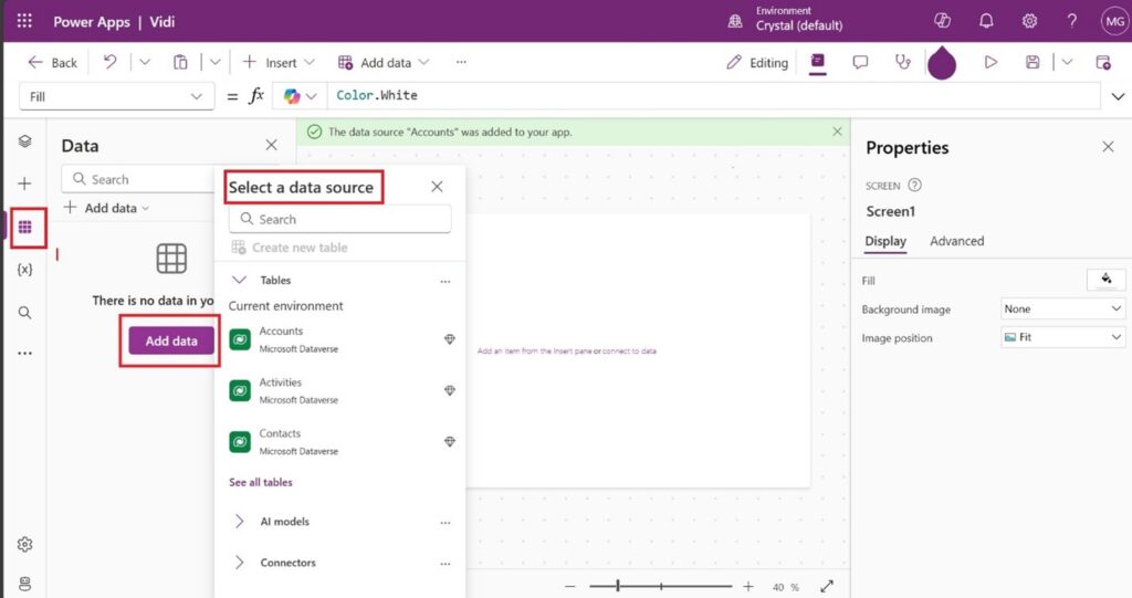 Power Apps Connect to data source
