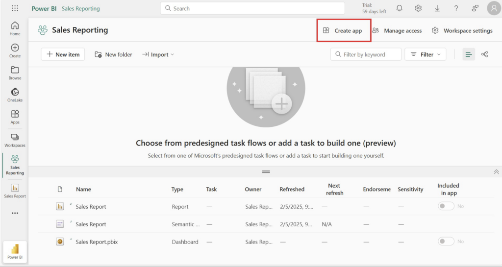 Create app in Power BI