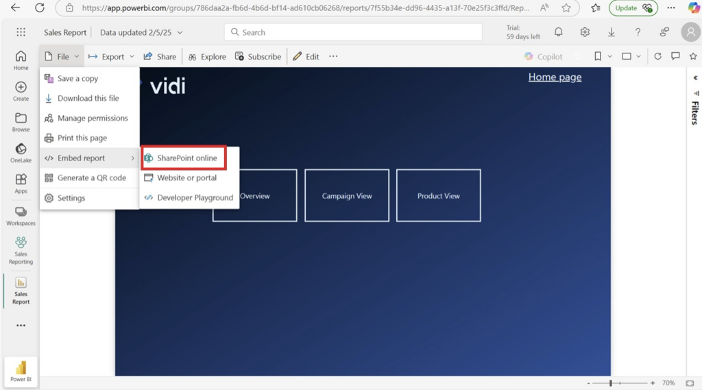 How to share a Power BI reports: Sharepoint integration