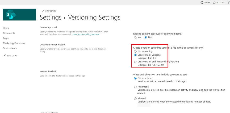 Sharepoint setings