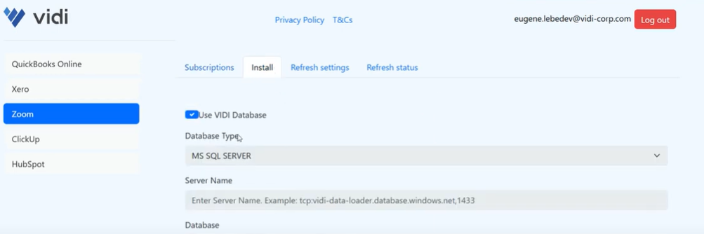 Install menu for Zoom connector