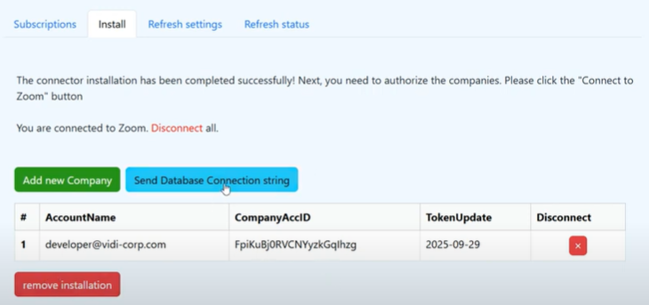 Send Database Connection String