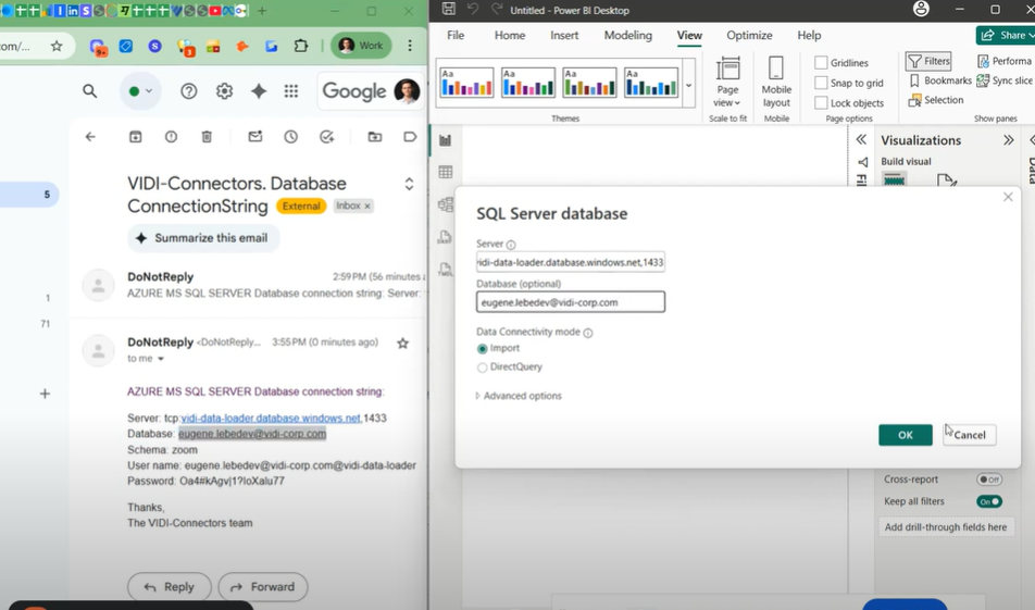 Enter details to Power BI