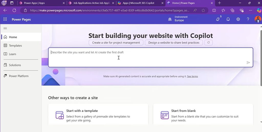 Power Pages copilot studio