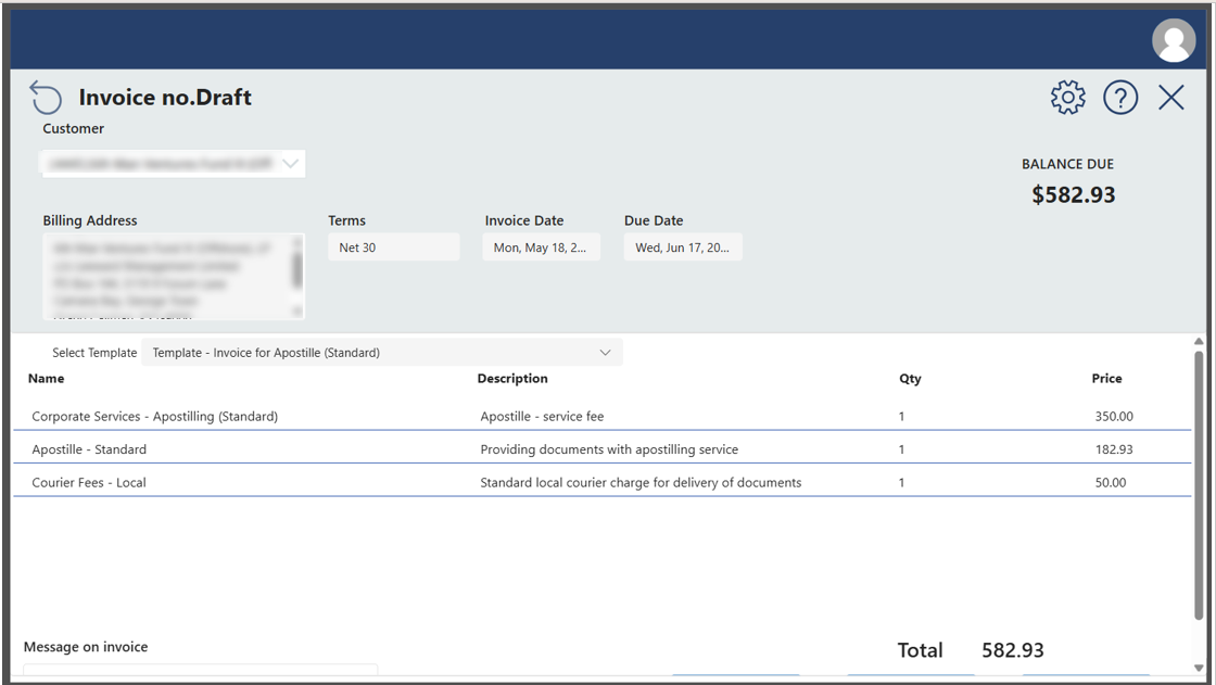 Selecting the Billing Template