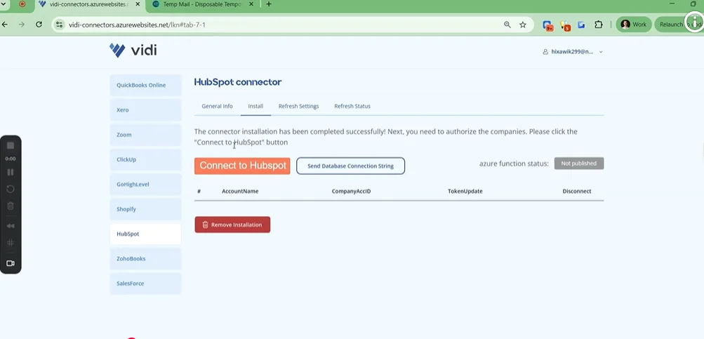 connect Hubpot account - Hubspot to SQL server