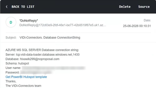 database connection string email