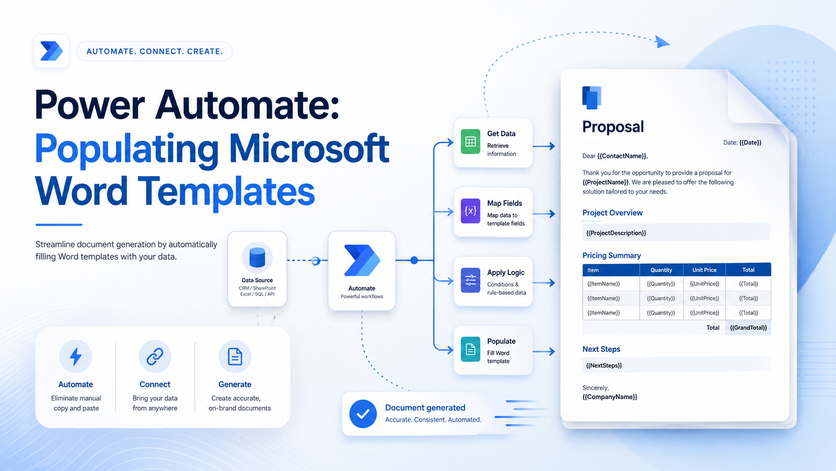 power automate; populating MS word
