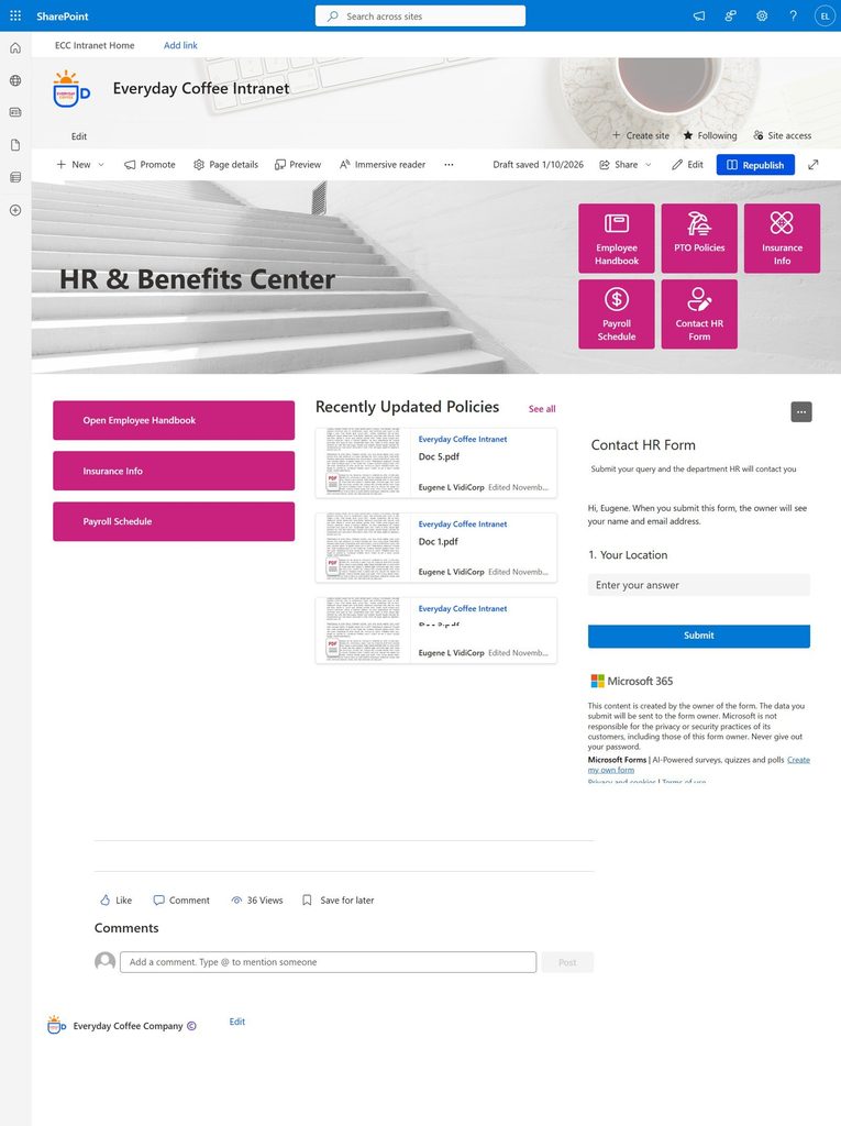 Everyday Coffee: A SharePoint HR Portal & Benefits Center