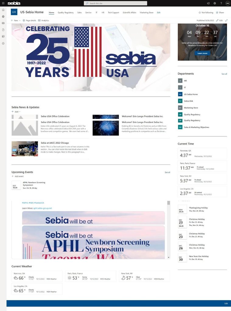 Sebia USA: A Healthcare Company Intranet Homepage