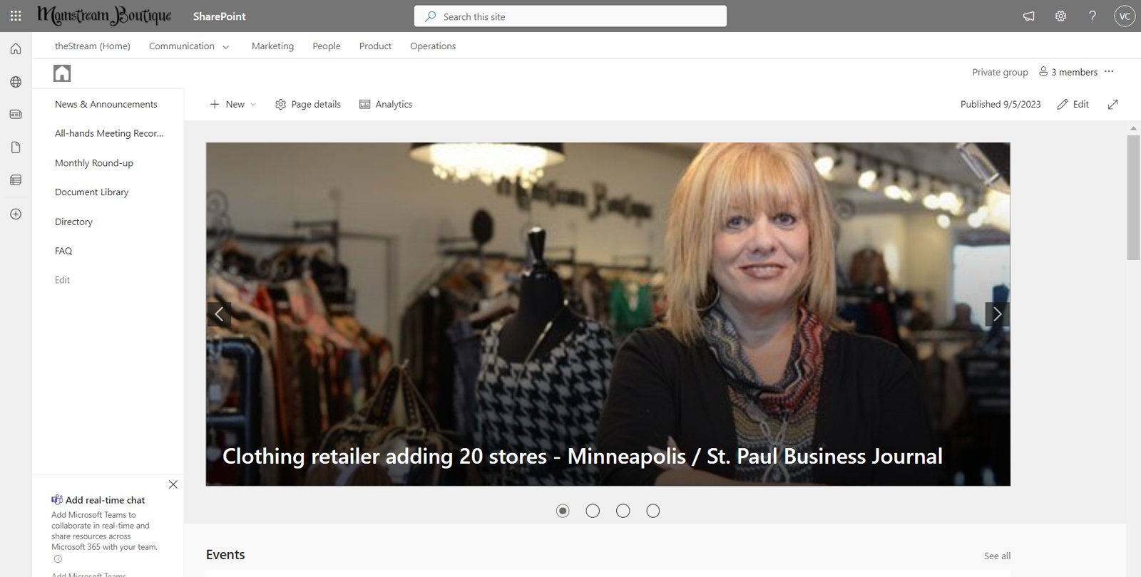 Mainstream Boutique: A Franchise SharePoint Communication Site