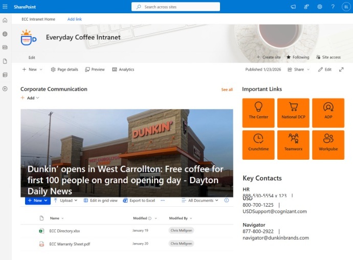 Everyday coffee intranet - Sharepoint intranet examples