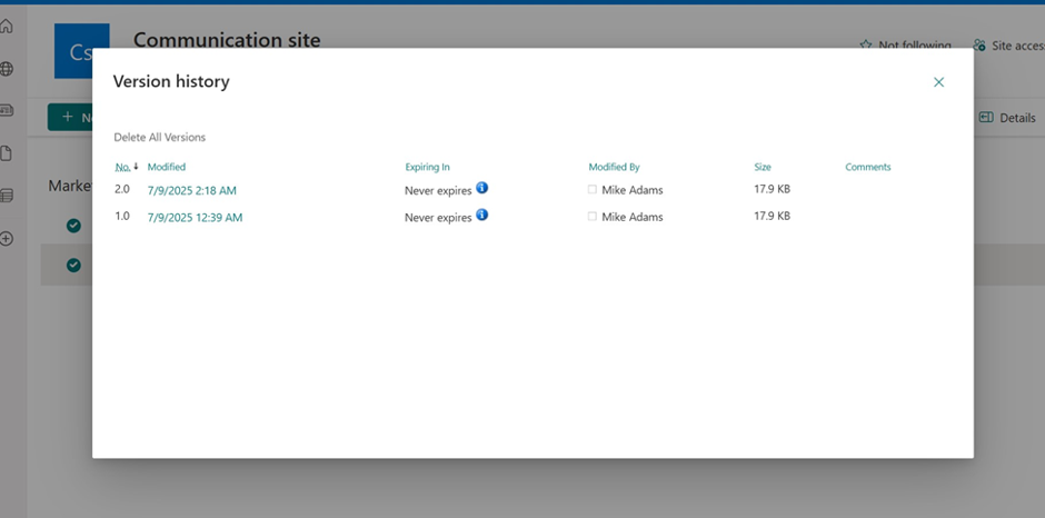 version history - Document Workflow Automation